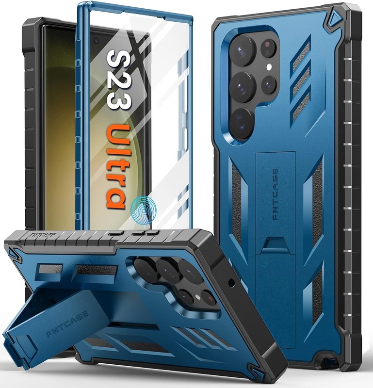 Military Grade Drop Proof Case & Kickstand for Samsung Galaxy S23-Ultra Blue