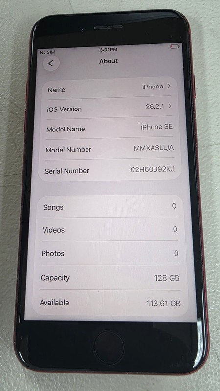 Apple iPhone SE (3rd Generation) A2595 128GB RED UNLOCKED 4909 READ!!! gallery