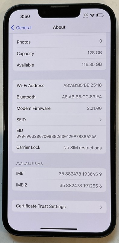 USED, GSM UNLOCKED MIDNIGHT iPhone 13, 128GB A2482 MLA23LL/A 98% BATTERY (16.2) gallery