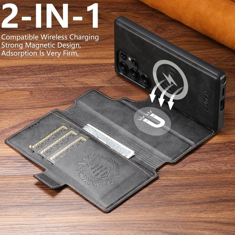 Samsung Galaxy S23 Ultra Leather Wallet Case Detachable Cover with Card Slots Bl gallery