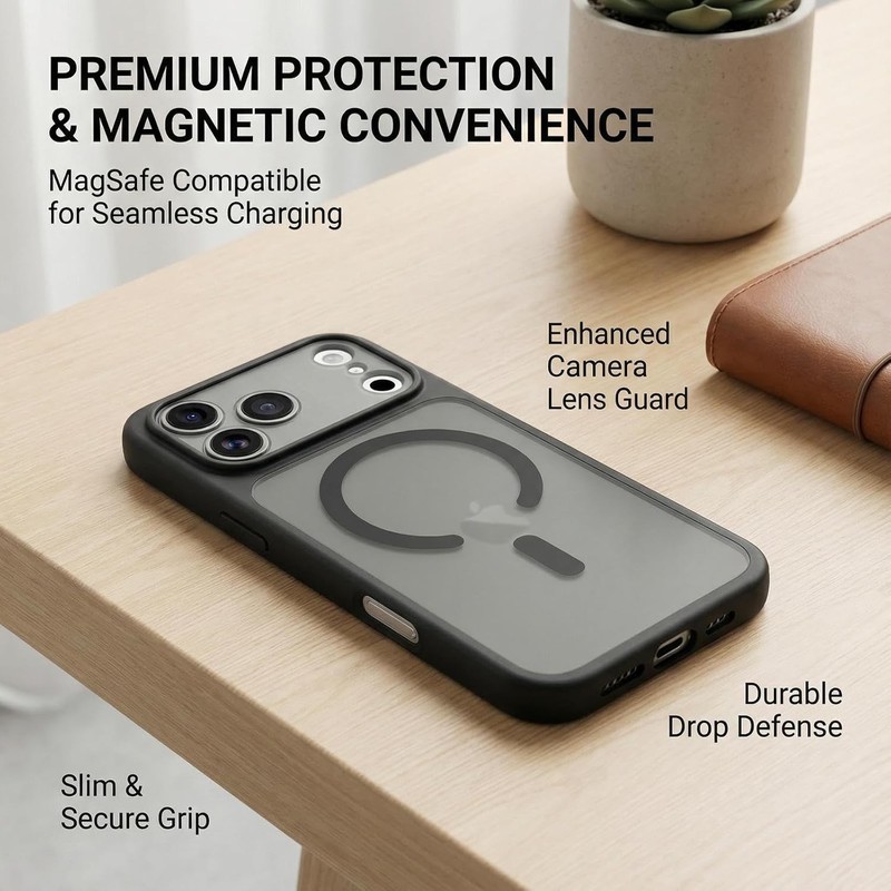 iPhone 17 Pro Magnetic Translucent Matte Shockproof Slim Cell Phone Cover Black gallery