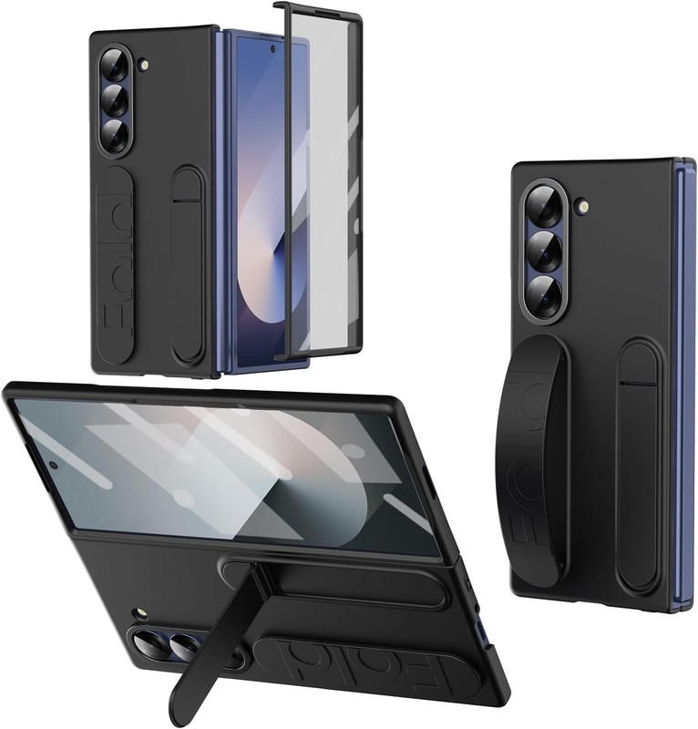 Samsung Galaxy Z Fold 7 Protect Case with Wristband Stand & Lens Protection Blac
