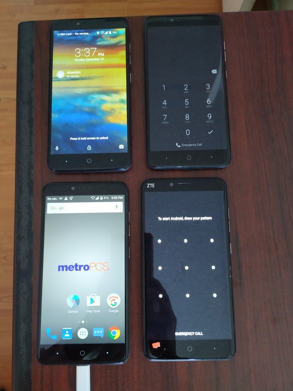 Lot of 4 Mixed model MetroPcs Z981 32GB and other Blue Smartphone For parts