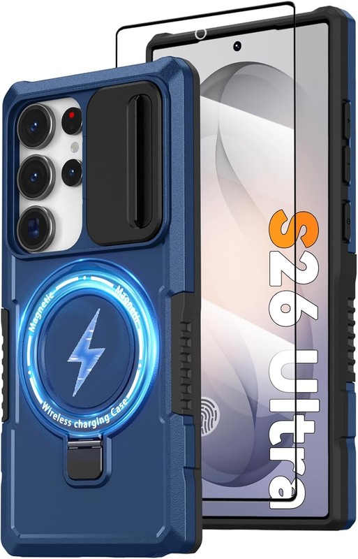 Magnetic Case for Samsung Galaxy S26 Ultra with Ring Stand and Camera Cover, Blu