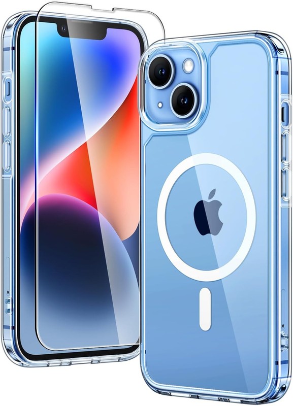 2 in 1 Magnetic Clear Case for iPhone 14 with Screen Protectors, Slim 6.1 Inch