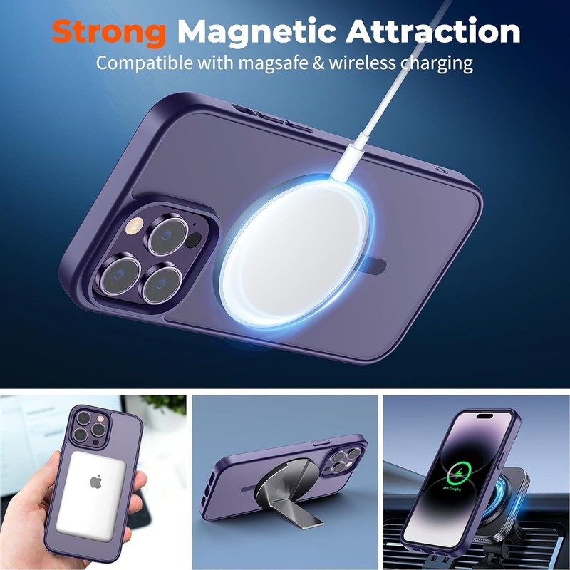 Magnetic for iPhone 14 Pro Max Case, Translucent Matte Shockproof Phone Cover, D gallery