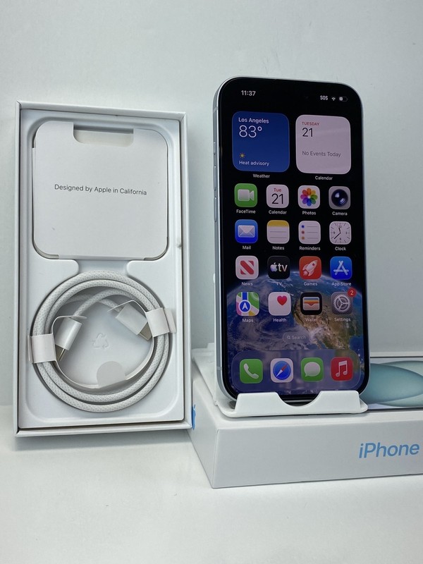 Apple iPhone 15 A2846 128GB Blue 100% battery health Unlocked phone Clean IMEI