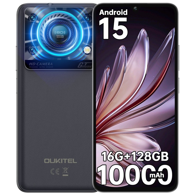 OUKITEL C60 Cell Phone Android 15 10000mAh 16GB+128GB 4G 6.9" HD+ Smartphone