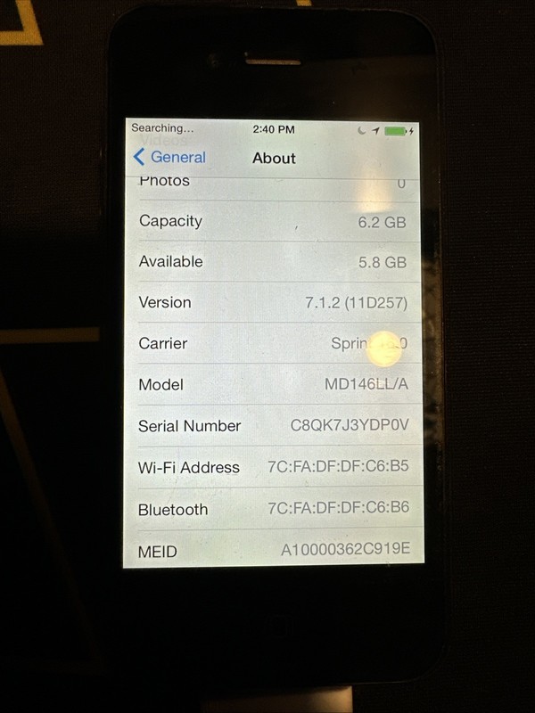 iPhone 4 Black Sprint 6.2GB TESTED WORKING MD146L/A Good Condition! Rare