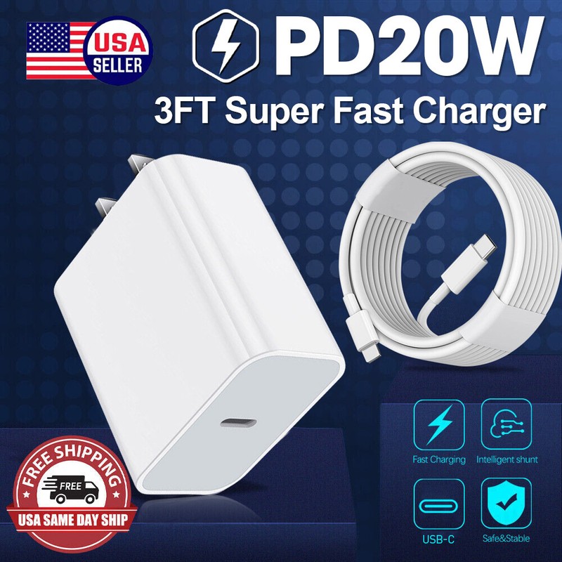 20W PD Wall Charger Adapter USB-C Charging Cord For Apple iPhone 14 13 12 11 XRS