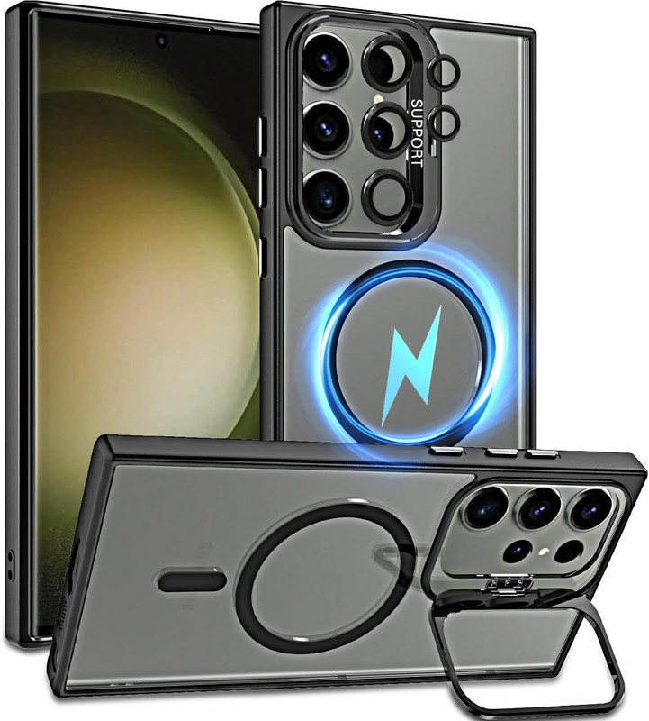 Galaxy S23 Ultra Case, Military Grade Protection, Built-in Stash Stand, Black