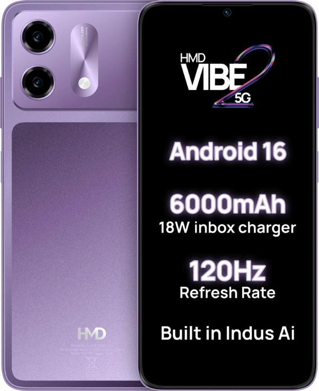 HMD VIBE2 5G (Lavender, 4 GB+64GB ) Unlocked Dual SIM Smartphone 6.7&Prime; HD+ 120Hz