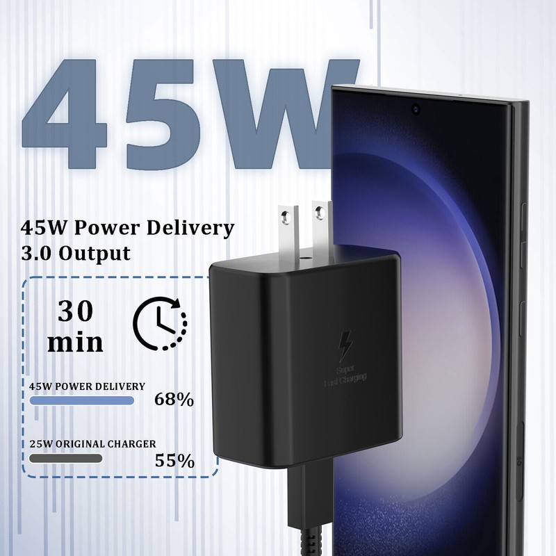 45W USB-C Super Fast Wall Charger Type C Charging Cable For Samsung S24-S22-S23+ gallery