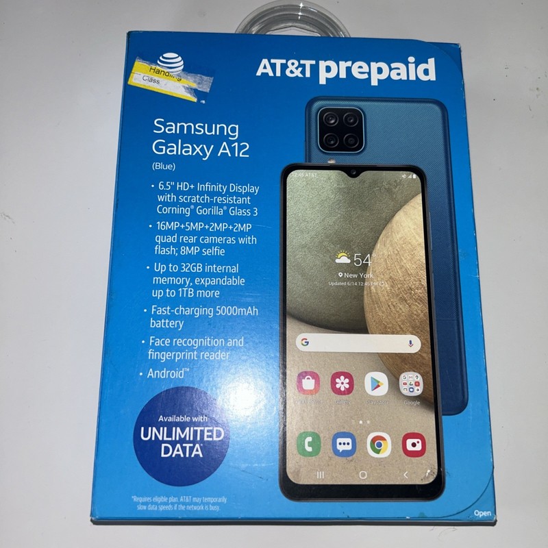 Brand New AT&T Prepaid Samsung Galaxy A12 – 32GB – BLUE