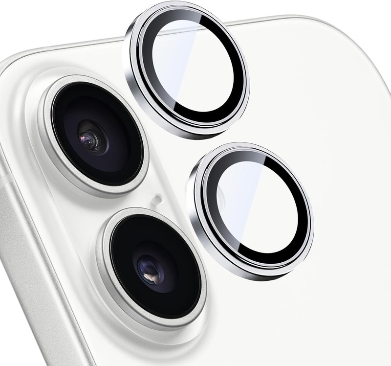 9H Tempered Glass Camera Lens Protector for iPhone 17, Silver Metal Ring