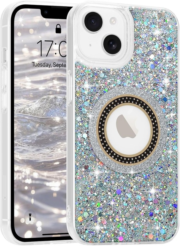 iPhone 14 Case for iPhone 13 Case Glitter Magnetic, Shiny Sparkle Bling Shockpro