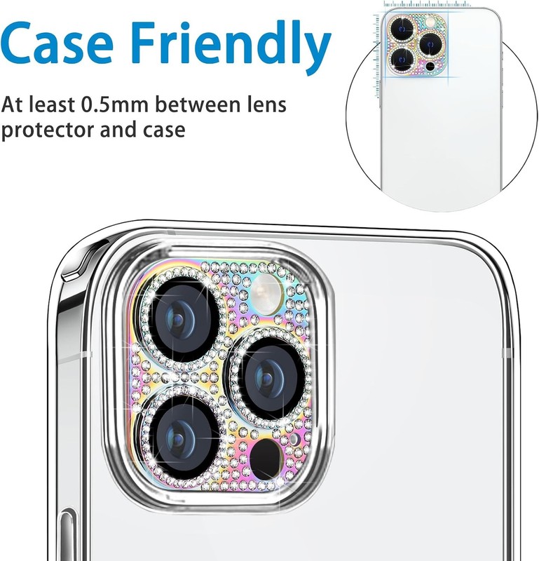 9H Tempered Glass Camera Lens Protector for iPhone 14 Pro/Max - Bling 3D Rhinest gallery