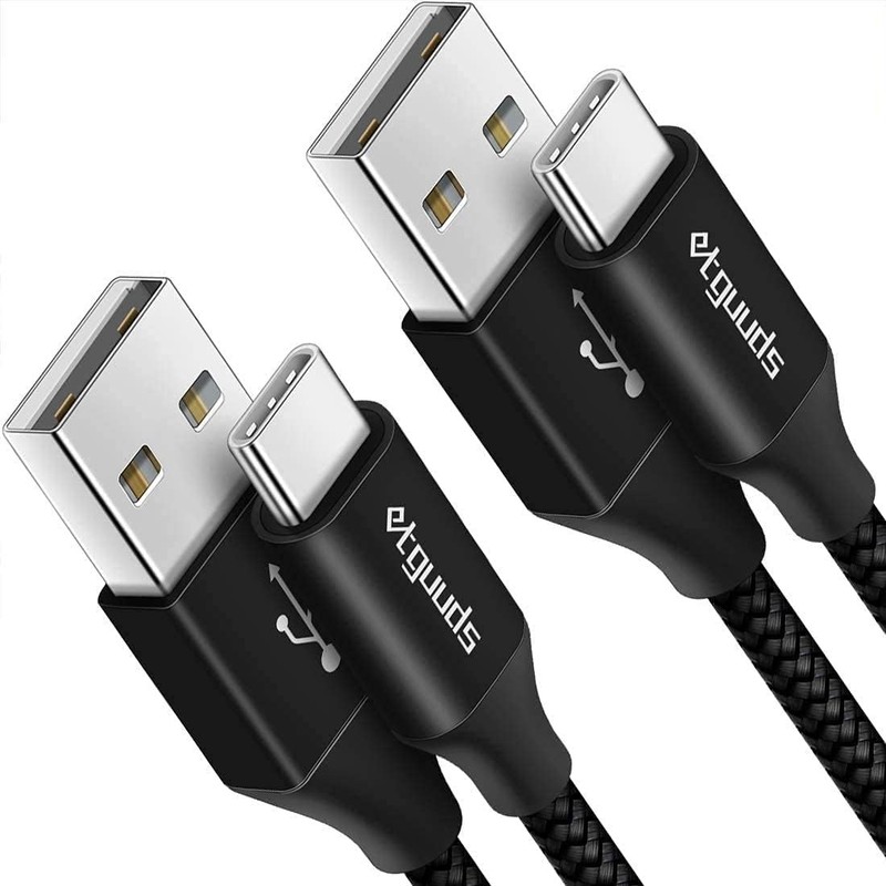 USB A to USB C Cable 6.6ft, 2-Pack, 3A Fast Charging Type C Charger Cord Black