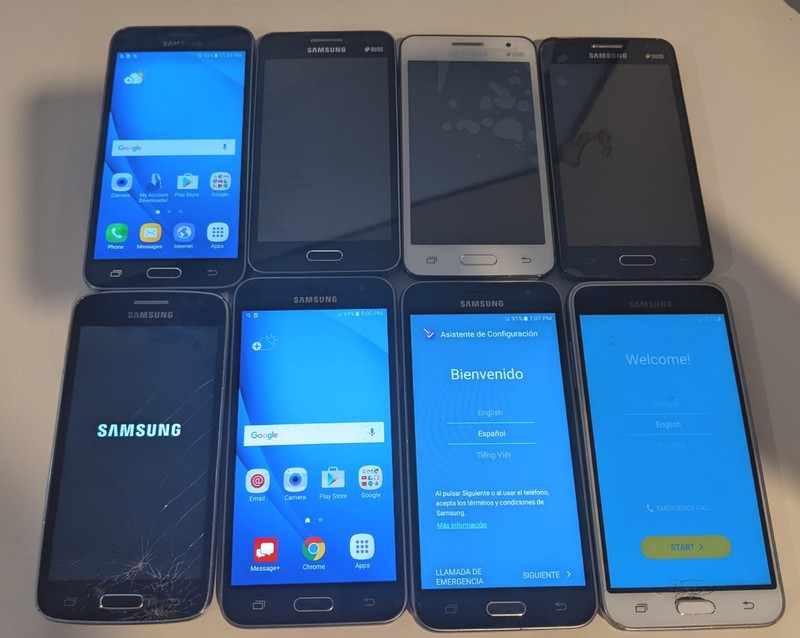 Lot of (8) Samsung J3 Core 2 Duos Avant Mixed Carriers – Power on Tested only