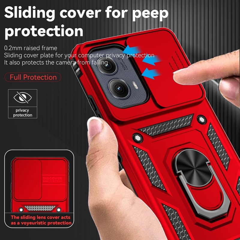 Motorola Moto Edge 2024 Case with HD Screen Protector & Slide Camera Cover, Red gallery