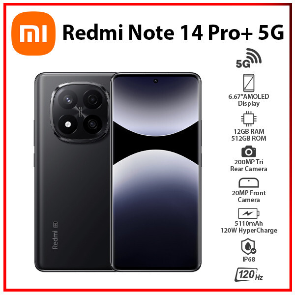 (New) Redmi Note 14 Pro+ Plus 5G 12GB+512GB BLACK Dual SIM Android Cell Phone