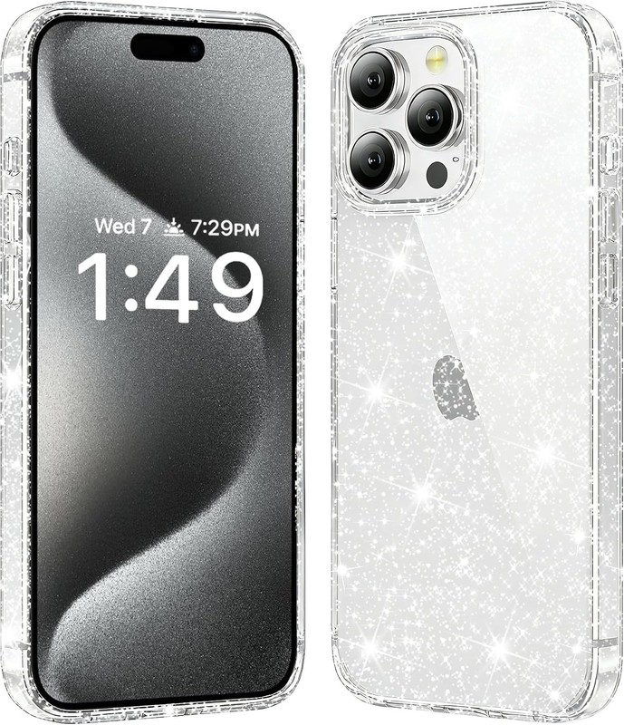 iPhone 15 Pro Max Case Clear Glitter, Sparkle Soft TPU Transparent Shockproof