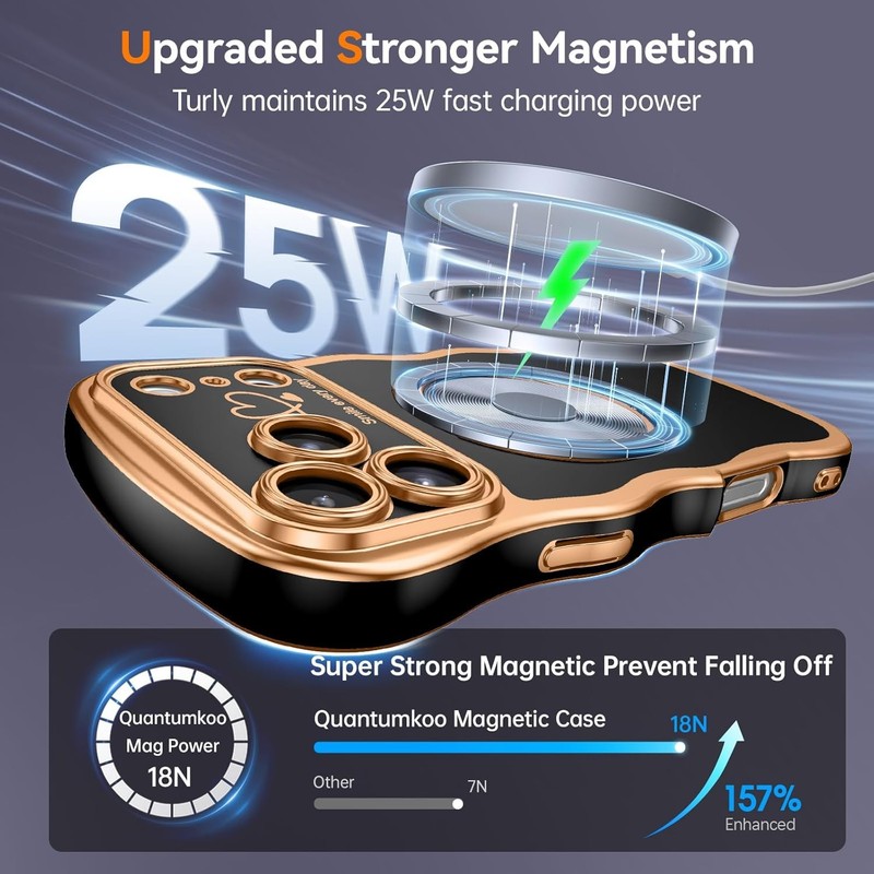Magnetic for iPhone 17 Pro Max Case with 360° Rotatable Kickstand Ring, Black/Go gallery