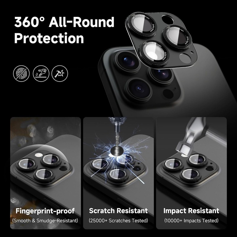 9H Tempered Glass Metal Camera Lens Protector for iPhone 16Pro/16ProMax/14Pro/14 gallery