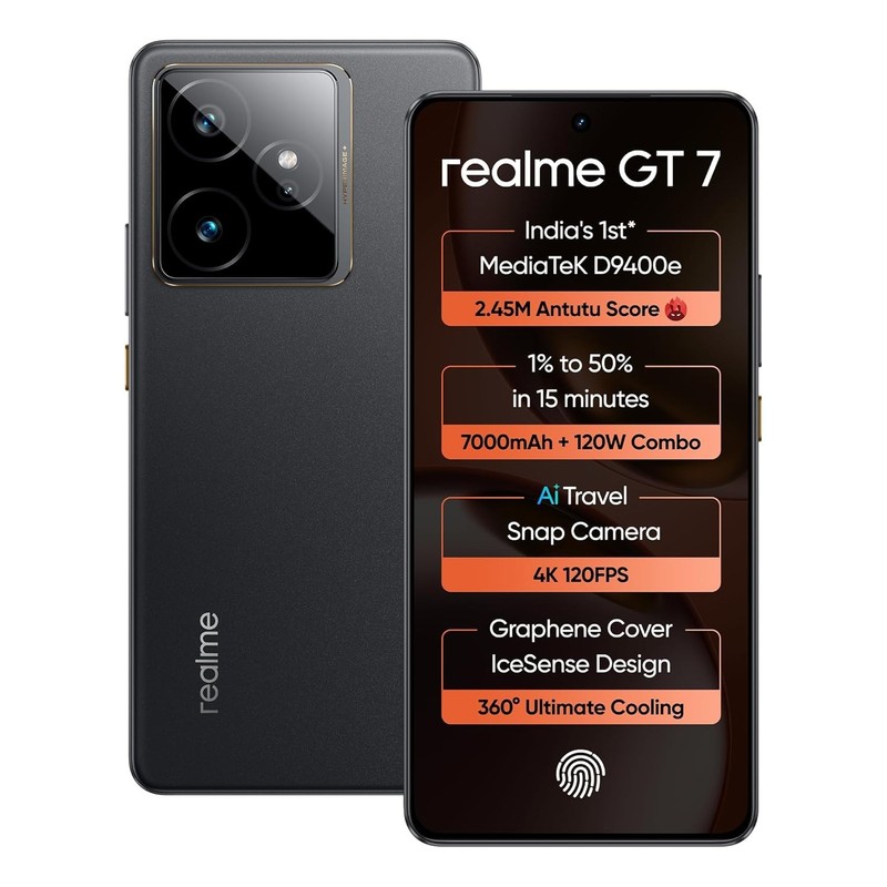 realme GT 7 (IceSense Black,8GB+256GB) MediaTek Dimensity 9400e Chipset 7000mAh