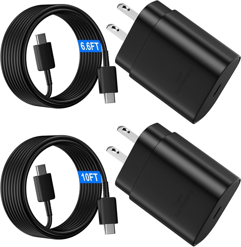 25W USB-C Wall Charger and 10FT Cable for Samsung Galaxy S24/S25 Fast Charging