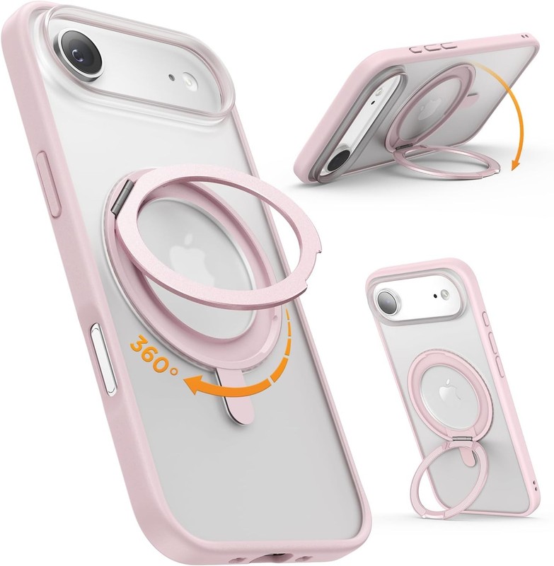 Stand Case for iPhone Air Case 6.5 inch 2025, 360° Rotatable Ring Kickstand Pink