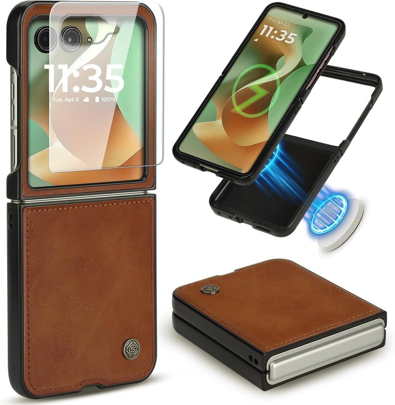 Magnetic Leather Folio Case for Motorola Razr+ 2026/2025/2024 with Built-in Scre