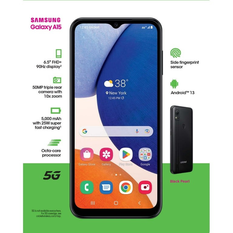 Cricket Samsung Galaxy A15 5G 6.5" FHD+ 128GB Blue Prepaid Phone, Locked to 🦗🆕 gallery