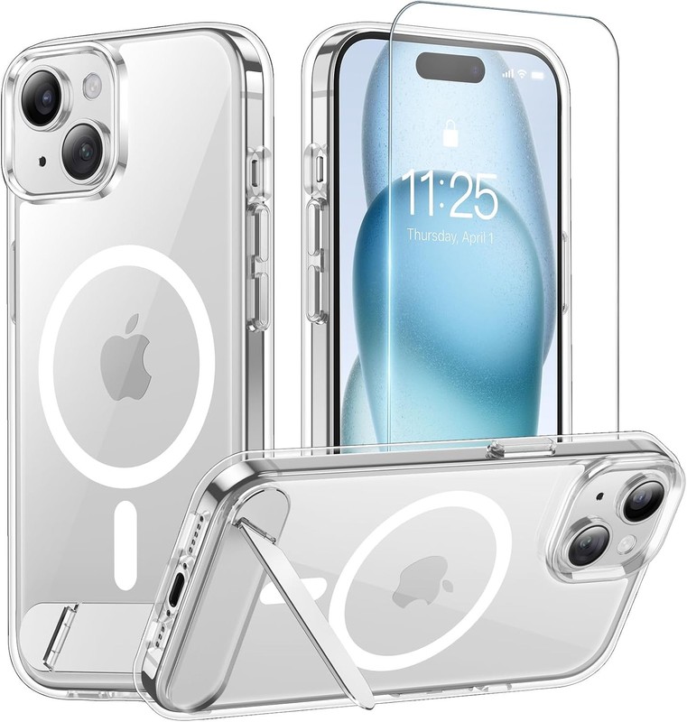 Clear Shockproof Slim Case for iPhone 15 with Stand | Magnetic Drop Protection