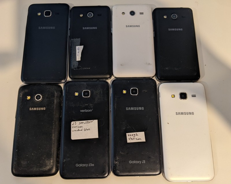 Lot of (8) Samsung J3 Core 2 Duos Avant Mixed Carriers - Power on Tested only gallery