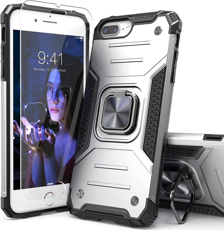 iPhone 8 Plus Case with Screen Protector, Shock Absorption Drop Test Cover Silve