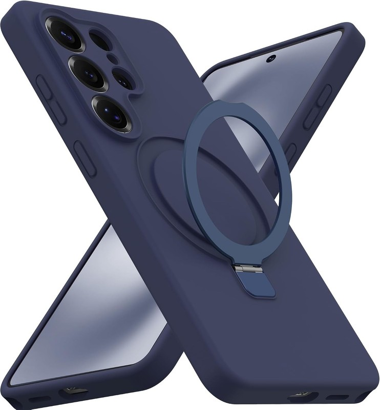 Dark Blue Silicone Case for Samsung Galaxy S26 Ultra with Magnetic Invisible Sta