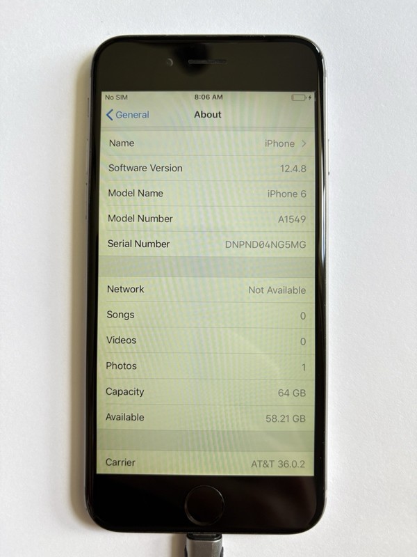 Apple iPhone 6 - 64GB - Space Gray (AT&T 36.0.2) A1549 12.4.8 - Good Condition gallery