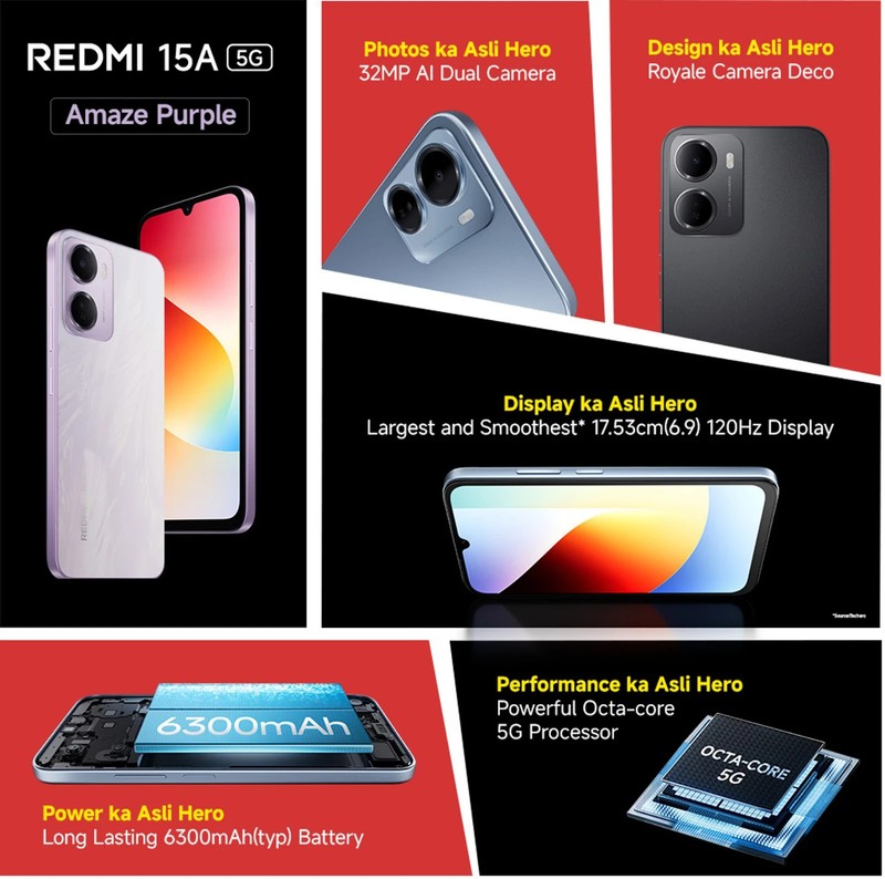 REDMI 15A 5G (Purple, 128 GB 4 GB RAM) T8300 Octa Core Processor Global Version gallery