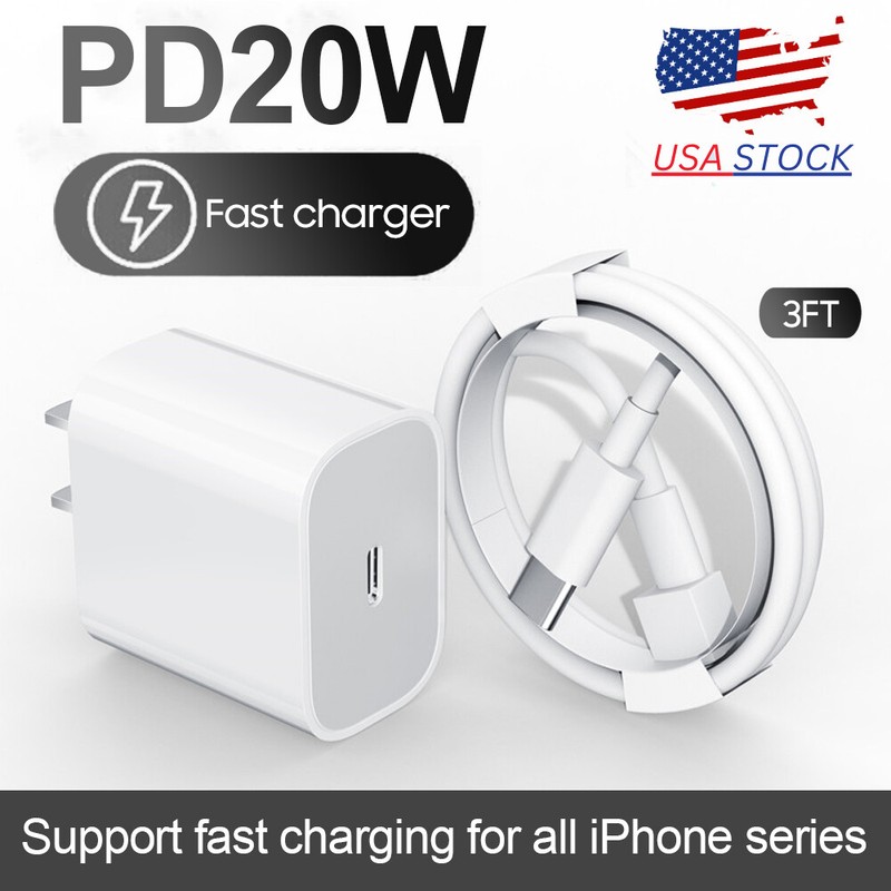 20W USB-C Fast Charger PD Adapter& Cable For iPhone 10 11 14/ SE for iPad/ iPOD