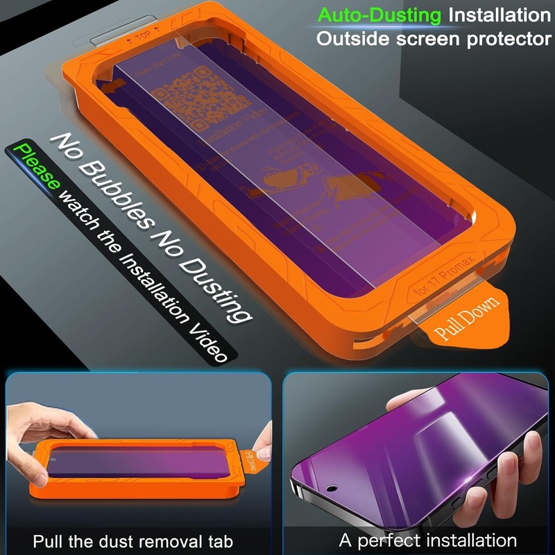 3 Pack Gradient Purple Privacy Screen Protectors & Anti-Blue Light for iPhone 17 gallery