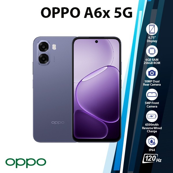 OPPO A6x 5G Android Cell Phone (6GB+256GB/PLUM PURPLE/Dual SIM/Unlocked/Global)