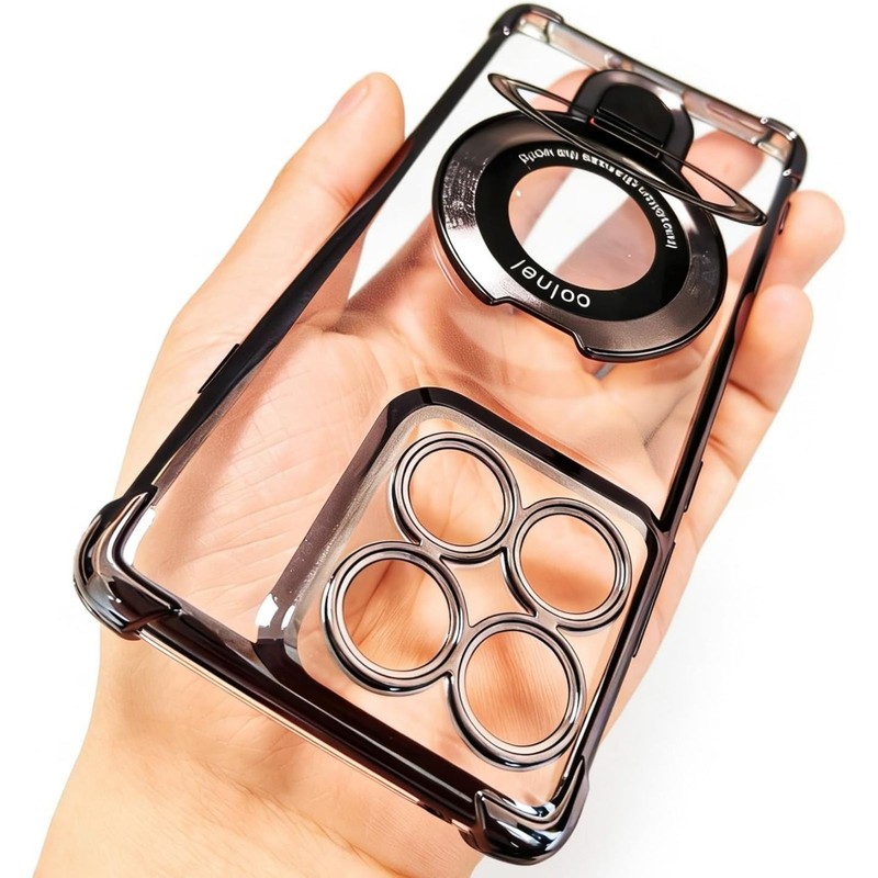 Motorola Moto Edge 2025 Clear TPU Case with Ring Stand, Shockproof Glossy Black