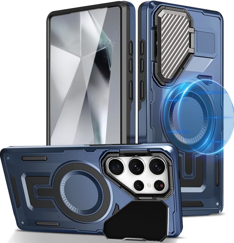 Magnetic Case for Galaxy S25 Ultra with Kickstand, Heavy Duty Shockproof Case
