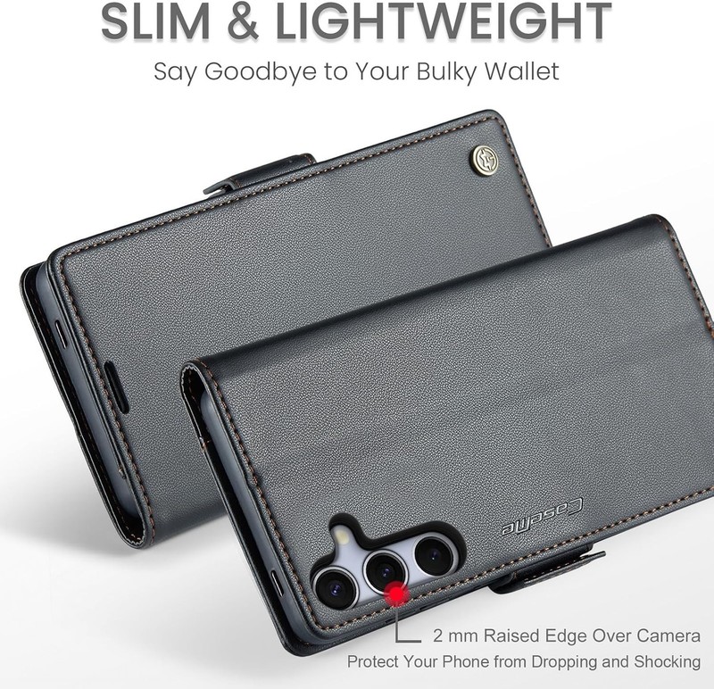 Black PU Leather Magnetic Flip Wallet Case for Samsung Galaxy S25 FE, RFID Block gallery
