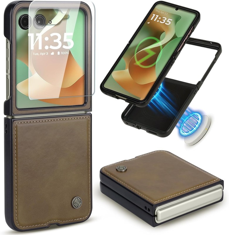 Leather Folio Magnetic Case for Motorola Razr 2026/2025/2024+ Plus with Screen P