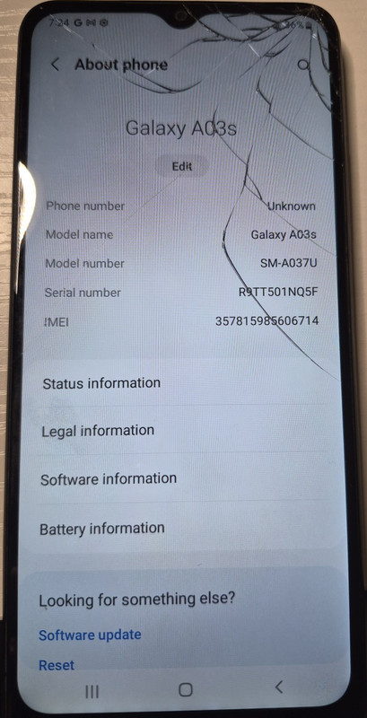 Samsung Galaxy A03s SM-A037U Black 64MB Front Camera Cracked Screen Android