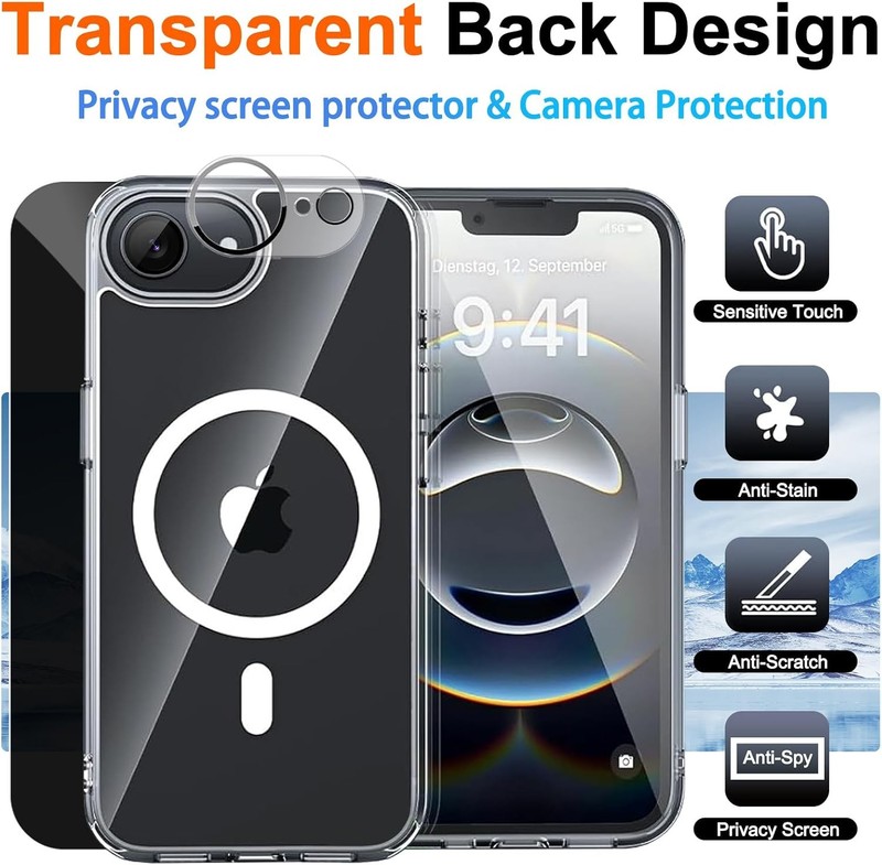 Clear for iPhone 17e Case & iPhone 16e Case with Privacy Screen Protector gallery