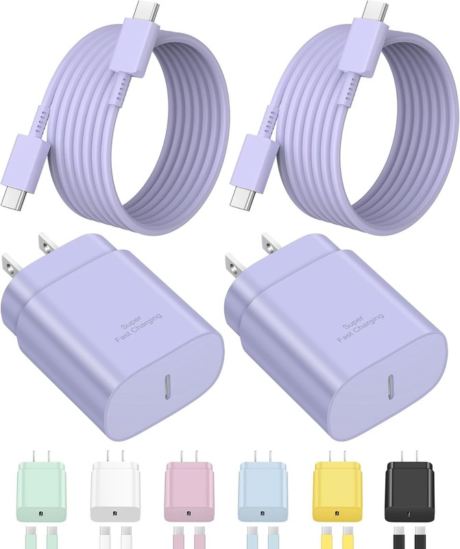 25W USB-C Fast Charger Block for iPhone 15/16/17, Samsung Galaxy S21/S25