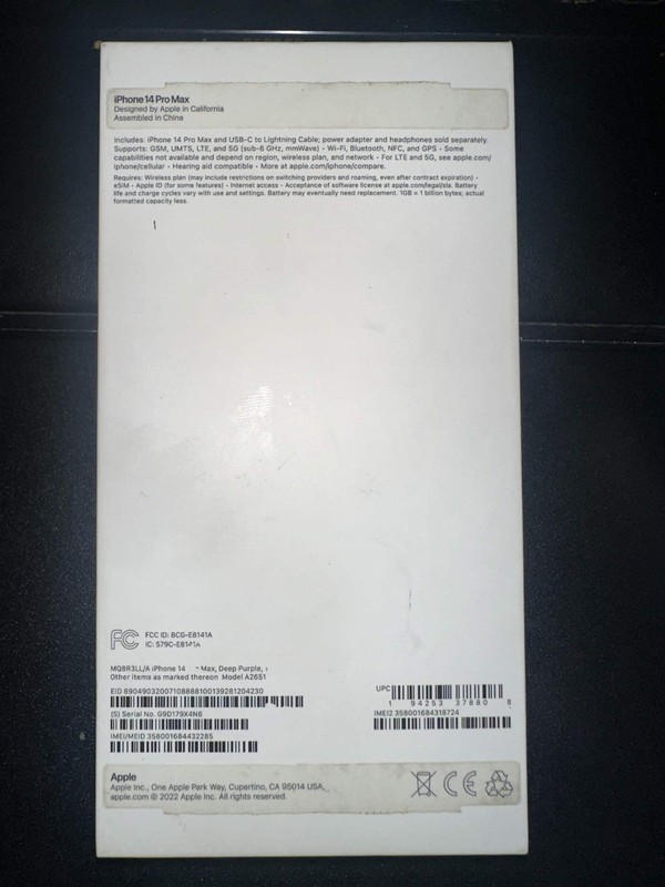 Apple iPhone 14 Pro Max - 128 GB - Deep Purple (Unlocked) For Parts No Power gallery
